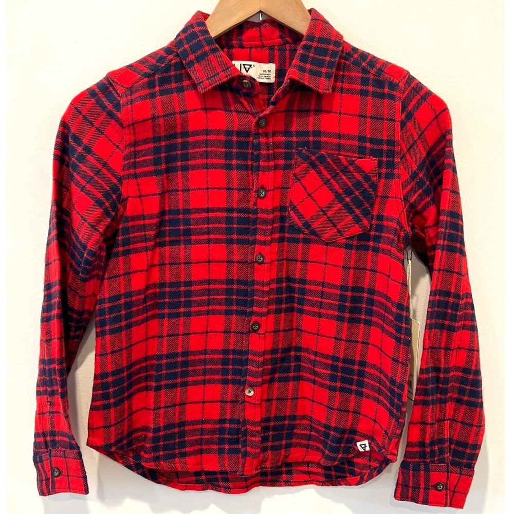 LIV Outdoor Red Plaid Flannel Button Down Shirt Kids 10/12‎ NWT